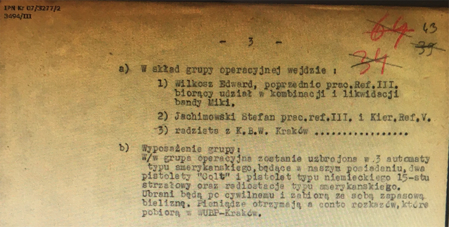 Zdjęcie dokumentu z opisem wyposażenie grupy operacjujnej UB